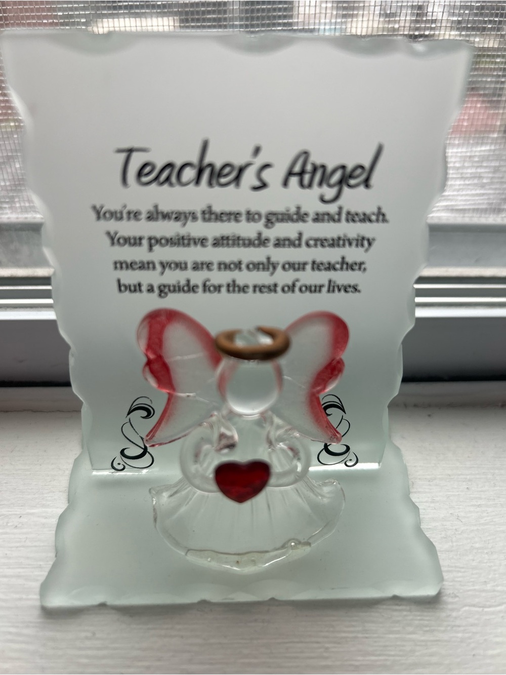 Teacher's Angel Glass Figurine with Red Accents